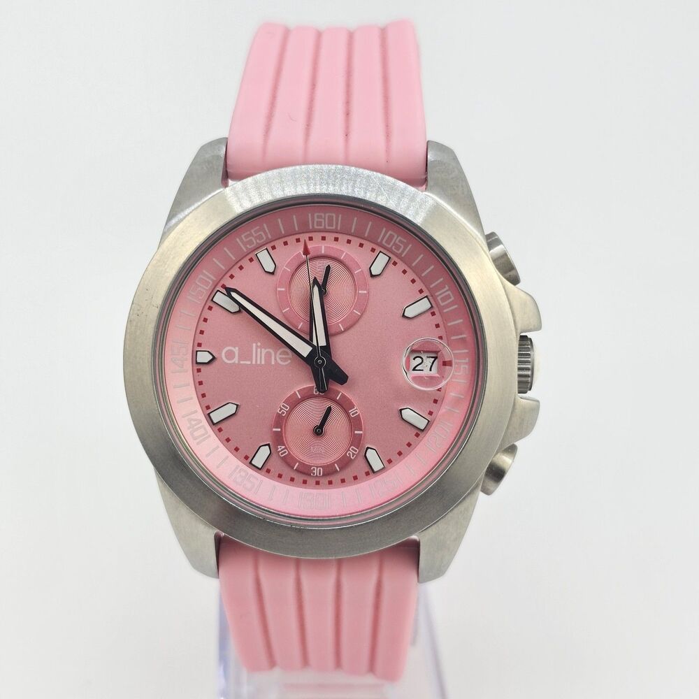 ALine Aroha Women's Watch 42MM Pink Dial‎ Plastic Bands New Battery HEAVY WATCH